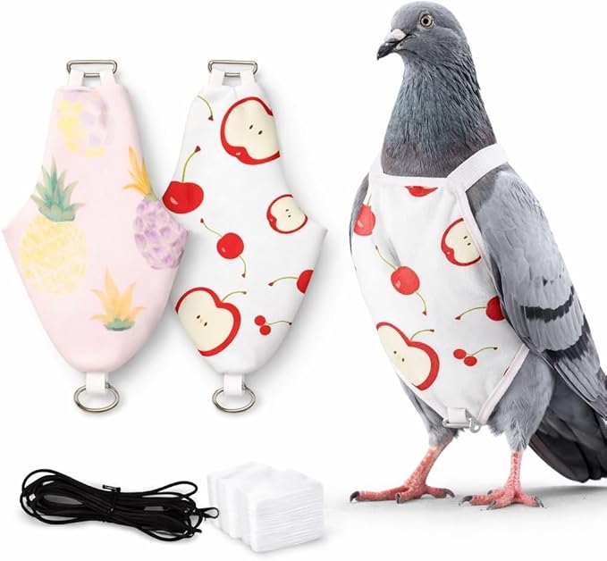 2PCS Pigeon Diaper Harness Kit with Disposable Pads and Flight Training Leash, Reusable Pigeon Pants Harness for Indoor Use, Adjustable Bird Harness for Pigeon Training (XL)