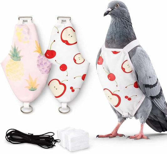 2PCS Pigeon Diaper Harness Kit with Disposable Pads and Flight Training Leash, Reusable Pigeon Pants Harness for Indoor Use, Adjustable Bird Harness for Pigeon Training (XL)