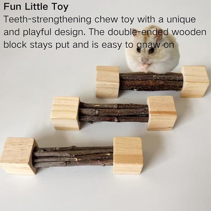 3PCS Apple Wood Sticks for Small Animals, Natural Apple Chew Sticks Toys and Treats for Chinchilla Guinea Pig Hamster Gerbil Bunny Rabbit