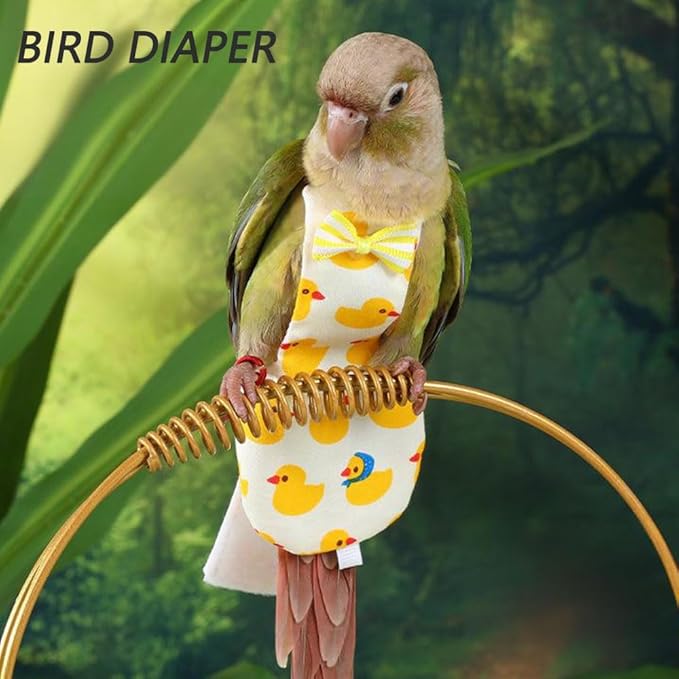 4pcs Bird Diaper Cute Printed Parrots Flight Suit with Bowknot Parrot Nappy Reusable Pigeon Pants Cockatiel Clothes for Parakeet Mini Macaw Budgie Canary - L