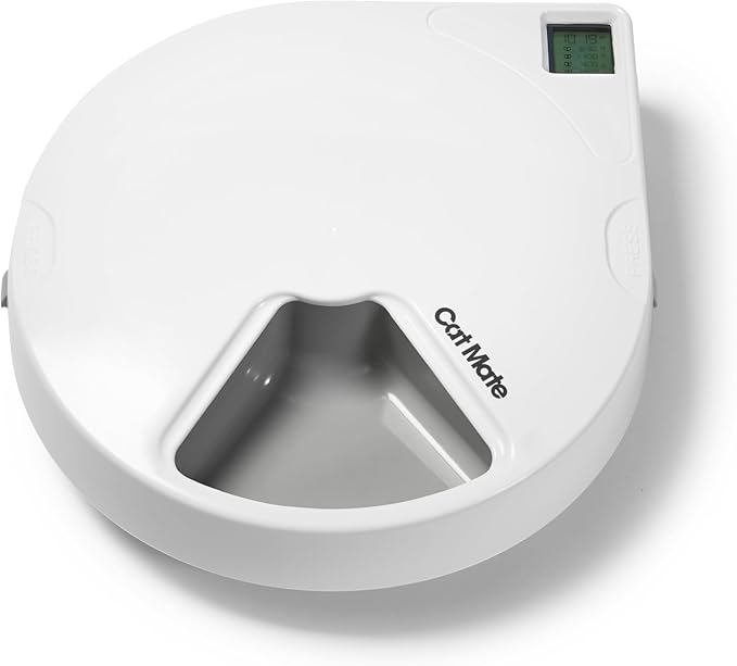 Cat Mate C500 Automatic 5 Bowl Digital Timer-Controlled Pet Feeder - for Cats and Small Dogs, Wet or Dry Food, Includes Twin Ice Packs, 5 Meals Up to 0.73 lb Each, White
