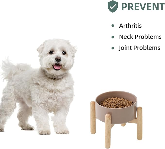 Havniva Ceramic 6.1inch Raised Dog Bowl with Stand for Small and Medium Dog Dish Pet Food and Water Bowl (Single Bowl with Stand - Brown Coffee)