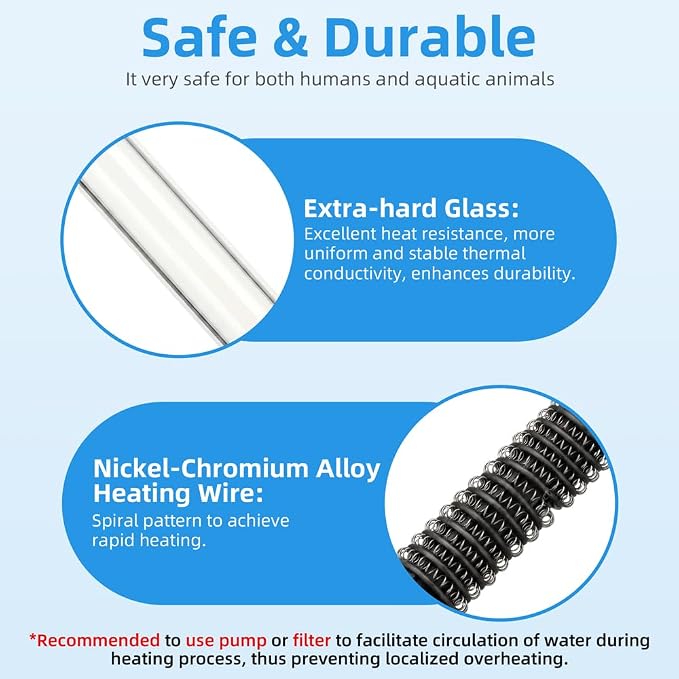 25W Aquarium Heater Adjustable Temperature Submersible Fish Tank Heater Water Thermostat with Thermometer for Freshwater and Saltwater Tanks