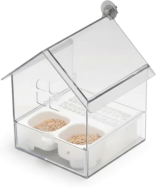 Pull-Out No Mess Bird Feeder for Cage, 3-in-1 Transparent Bird Feeder Squirrel Proof Birdfeeder and Waterer for Parrots Garden Fence