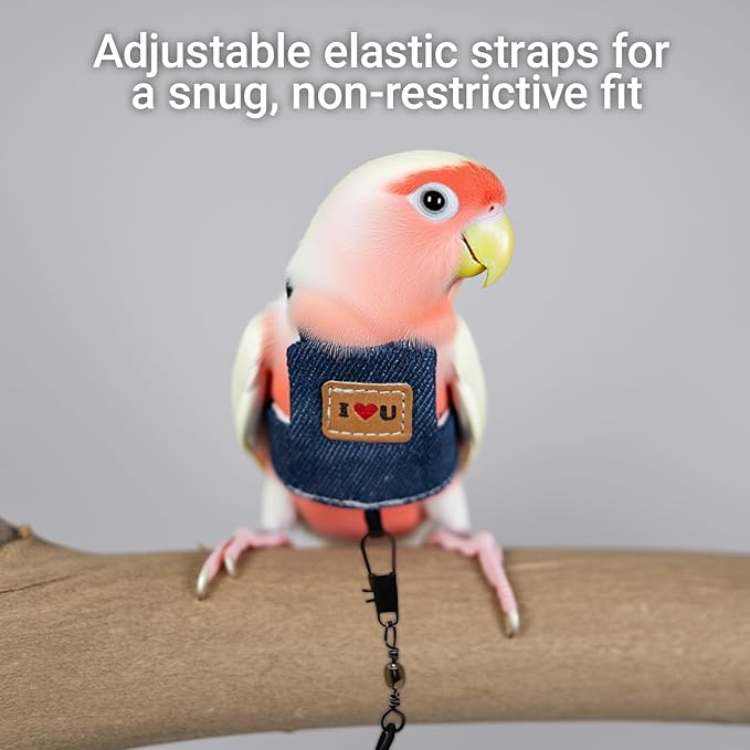 Bird Flight Harness Vest, Adjustable Training Design Anti-Bite, Suit with Leash for Parakeets Cockatiels Conures Budgies, Bird Flying Clothes with Rope and Handle (Cowboy L)