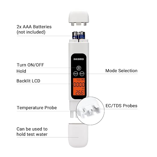INKBIRD Digital TDS Meter 3-in-1 Water Tester Temp EC Monitor 0-4995ppm
