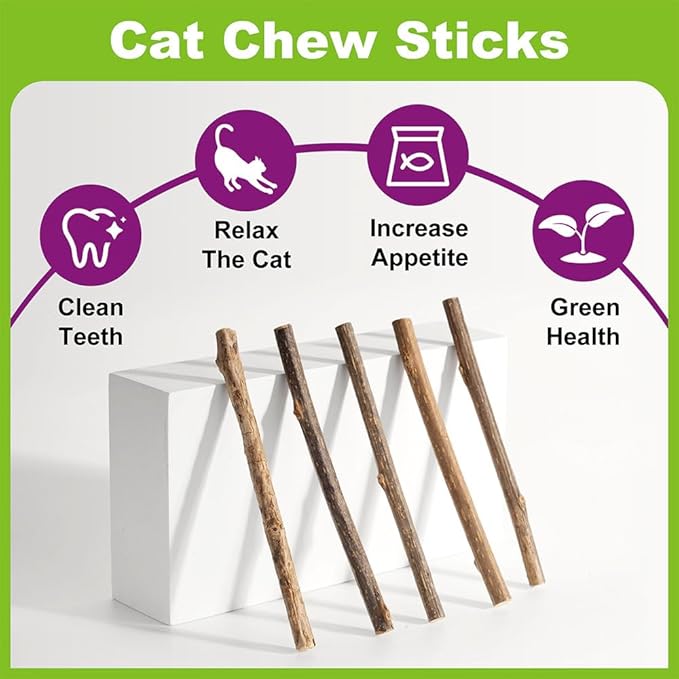 Silvervine Sticks for Cats Natural Catnip Kitten & Cat Chew Stick Toys Chew Sticks Teeth Molar Chewing Toys for Cat Kitty Gifts