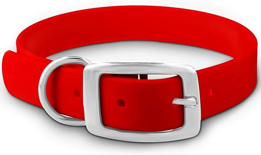Regal Dog Products Small Red Dog Collar with Heavy Duty Double Buckle & D Ring | Vinyl Coated, Custom Fit, Adjustable Biothane Dog Collar Chew Resistant Waterproof Collar for Dogs