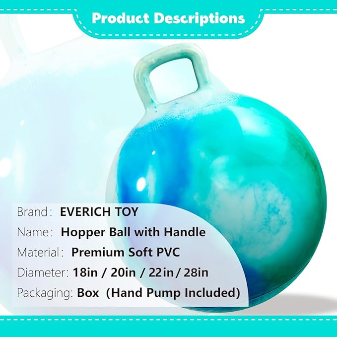 Hopper Ball for Adults & Teens 16+, 28 in Bouncy Ball with Handle, Sit On Hippity Hop Exercise with Air Pump, Active Play for Family Activities & Indoor/Outdoor Sports