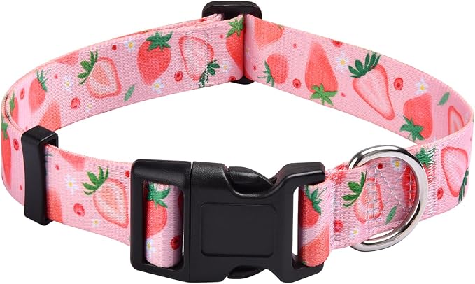 MarukoPet Dog Collar, Adjustable for Small Medium Large Dogs Puppy, Cute Design with Bohemia Floral Tribal Geometric Patterns Boys Girls Dog Collar(Strawberry-M)