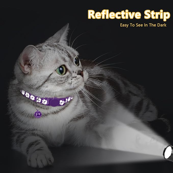 Taglory Reflective Cat Collar Breakaway with Bell, High Visibility Night Strip, Lightweight Adjustable Nylon Collar for Boy Girl Cats, 2 Pack, 7.5-12.5 Inch, Purple