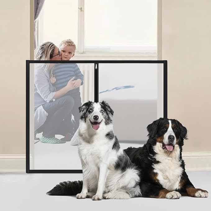 32" H x 38" W Dog Screen Mesh Gate Portable Puppy Safety Fence No Drilling Dog Gates Indoor Outdoor Pet Safety Guard Essentials for Stairs Doorways Deck Porch Hallways Patio