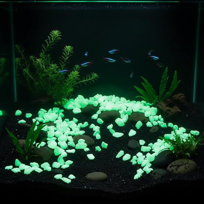 Shiny Stone Glow in Dark Aquarium Gravel Sand, Yellow Green, 8-15mm | Neon, 305g/0.67lbs, For Fish Tank and Fairy Garden, Decorative Rocks, Home Decor