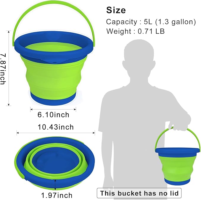 5L Collapsible Mop Bucket for Cleaning, Foldable Buckets with Handles for Beach Sand Garden Car Washing Fishing, Silicone Cleaning Buckets for Household Use Bathroom Cleaning Supplies Blue/Green