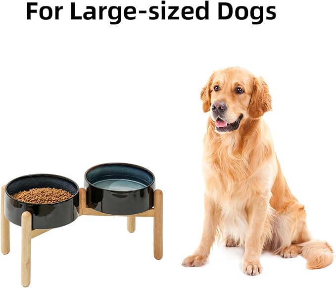 Havniva Ceramic 8.2inch Raised Dog Bowl with Stand for Large- Breed Dogs, Pet Food and Water Feeder (Double Bowl with Stand - Starry Sky)