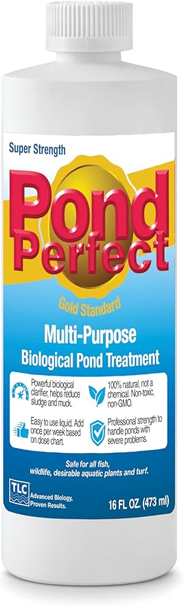 TLC PondPerfect Natural Pond Bacteria Treatment – Improves Clarity, Digests Sludge & Odors – Safe for Fish & Koi – Non-Chemical, Easy Liquid Dosing. 16 oz (473 ml)