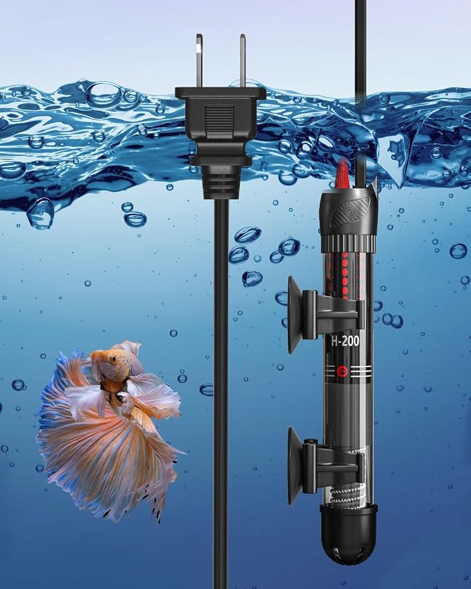 KINGYEENUO 50W Aquarium Heater, Submersible Temperature Adjustable Aquarium Heater, for 10-20 Gallons Tank, Betta Turtle/Fish Tank Heater, Built-in Thermostat Control, with Extra Sucker Cup
