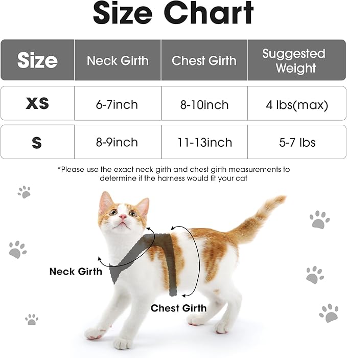 Cat Harness and Leash Set for Walking Escape Proof, Soft Adjustable Kitten Harness Breathable Mesh with Reflective Strips Harness for Kitty Puppy Bunny(Black,XS)