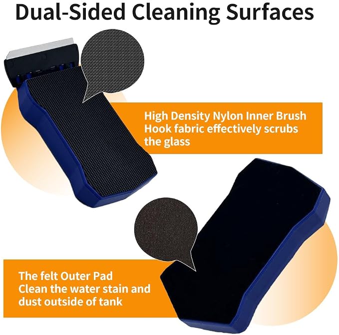 Magnetic Fish Tank Glass Cleaner, Dual-Blades Algae Scraper Glass Cleaner Scrubber with 2 Detachable Scrapers, Double Side Floating Magnetic Brush for 0.6-0.8 Inch Thick Glass Aquariums Tank, Size L