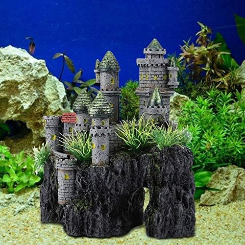 Aquarium Castle Decoration, Majestic Resin Fish Hideaway Ornament for Fish Tank Gray Large 7.09 x 3.94 x 7.48 in 1 Piece