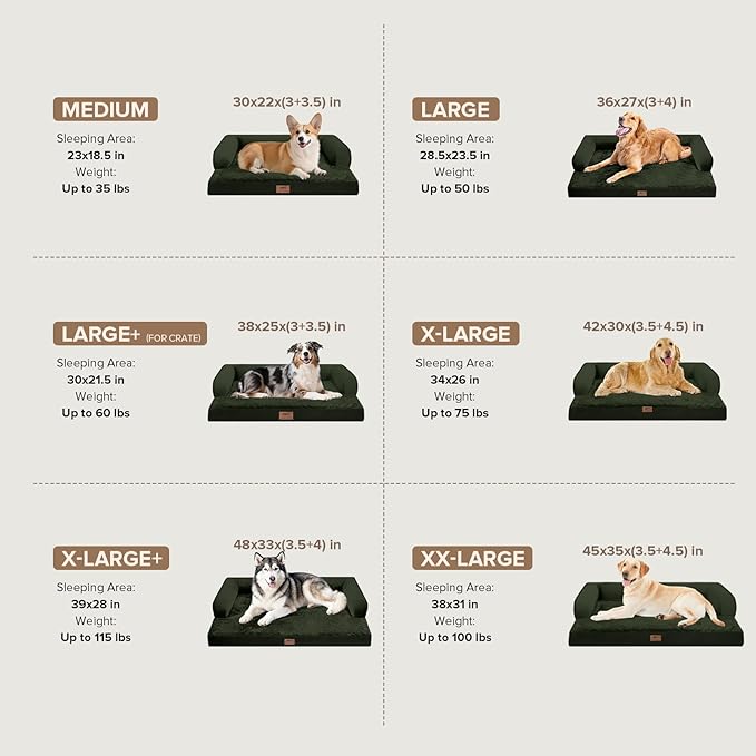 Large Dog Bed Orthopedic Washable - Beds Bolster Pet - XL Large Big Dogs - Memory Foam - Couch Sofa Bed- Waterproof with Removable Cover - Outpost Olive Dog Bed