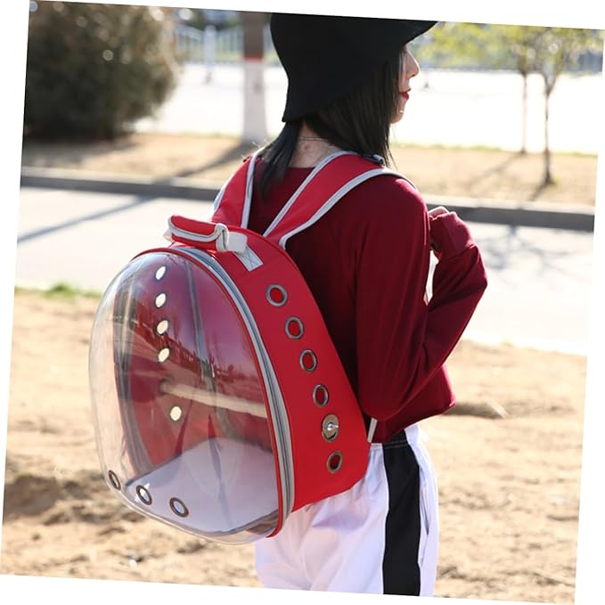 Portable Parrot Backpack Breathable Design and Wooden Bar for Outdoor Travel Pc Bird Carrier Red