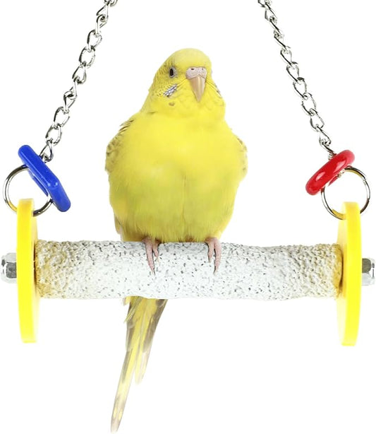 Sweet Feet and Beak Roll Bird Swing - Pumice Perch Bird Toys Trims Nails and Beaks, Safe Bird Cage Accessories for Small and Large Birds, Swinging Toys Birds Will Love, XSmall 4.5 Inches - Yellow