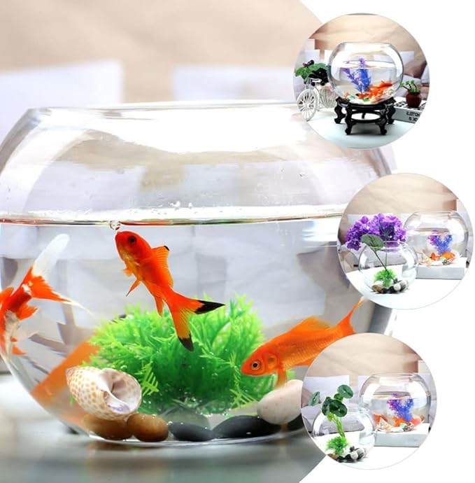 GANAZONO 7.08 Inch Small Glass Fish Bowl Round Fish Tank Desktop Aquarium Clear Glass Goldfish Bowl Hydroponic Planter for Home Office Garden Decor