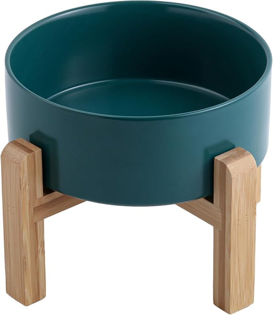 Green Raised/Elevated Ceramic Dog Bowl for Small Medium Sized Breeds,Dog Food Water Bowl with Stand,6 in Non Slip Heavy Pet Feeding Dish 3.6 Cups/ 850 ml /28 OZ