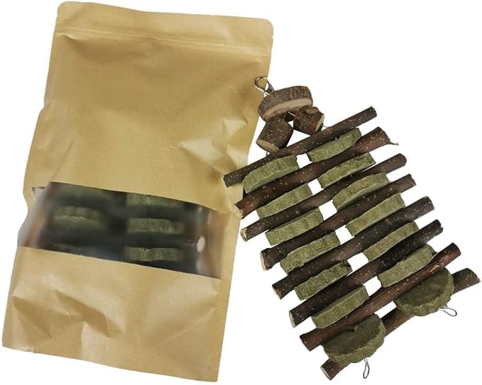 Hamiledyi Bunny Chew Toys for Teeth Organic Fruitwood Sticks for Bunny Rabbits Chinchilla Guinea Pigs Hamsters Parrots and Other Small Animals Chewing and Playing Pet Snacks Toys with Grass Cake