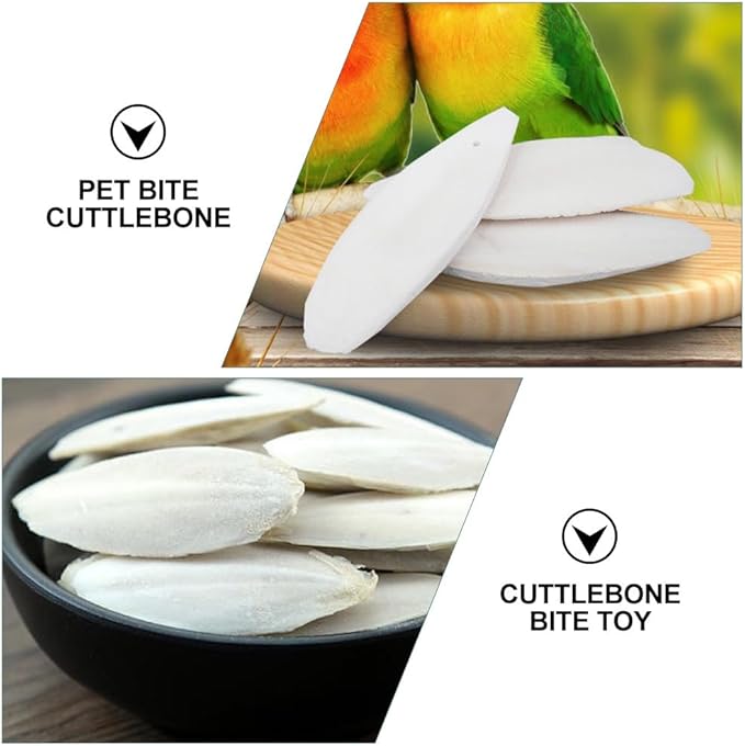 UKCOCO 12 Sets Natural Cuddle Bone Chew Toys, Chewing Cuttlefish Bone Bird Parrot Cage Bite Toys for Parakeets Cockatiel Macaw Conur 10-12CM