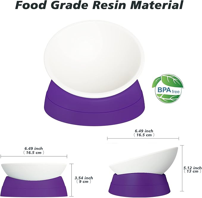 Elevated Cat Bowl, Adjustable Raised Slanted Food Bowl for Cats and Small Dogs, Wide Shallow PP Dish with TPR Non Slip Base, Whisker Friendly, 17 oz