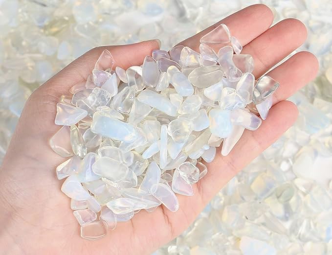 LAIDANLA Opalite Crushed Stone Crystal Chips Bulk Natural Gemstones Healing Reiki Crystals Mini Quartz Vase Filler Aquarium Gravel 100g