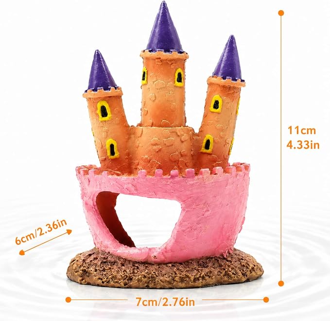 Pink Castle Resin Aquarium Ornament, Large Fish Tank Decoration with Heart-Shaped Cave, Betta Hideout for Freshwater and Saltwater Tanks