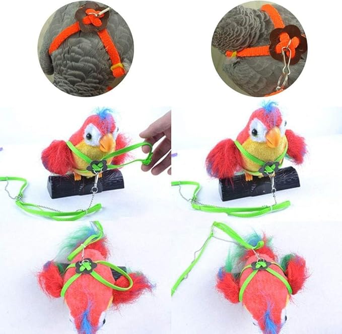 Adjustable Harness Leash for Birds 2Pack Nylon Anti-bite Outdoor Training Walking Control Rope for Parrot African Grey Cockatoo Macaw Ringneck Parakeet Cockatiel Reptile Lizard (Yellow+Green)