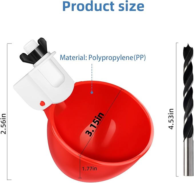 Automatic Chicken Waterer Cups,10 Pack Large Chicken Water Feeder, Universal Tee Fittings Poultry Feeder Cups Suitable for Chicken, Duck, Goose, Turkey with Mounting Hole Opener