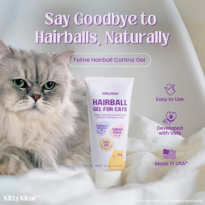 Hairball Gel for Cats - Cat Supplement to Help Reduce & Prevent Hairball - Salmon Flavor, Easy Paw Application Gel