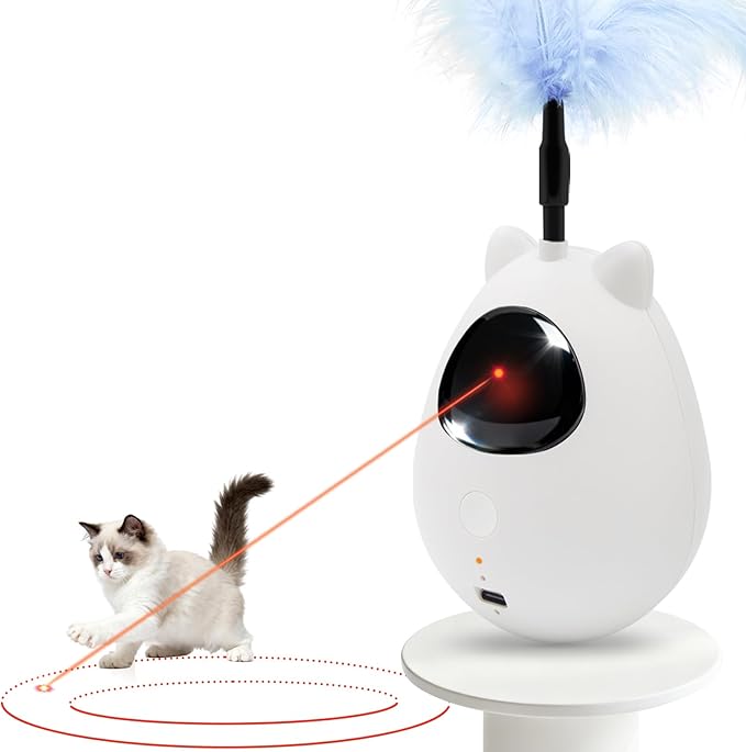 Cat Toy, Cat Toys for Indoor Cats, Cat Laser with 3 Speed Modes and 3 Adjustable Rotation Ranges, Feather Interactive Wobble Toy for Bored Indoor Adult Cats and Kittens