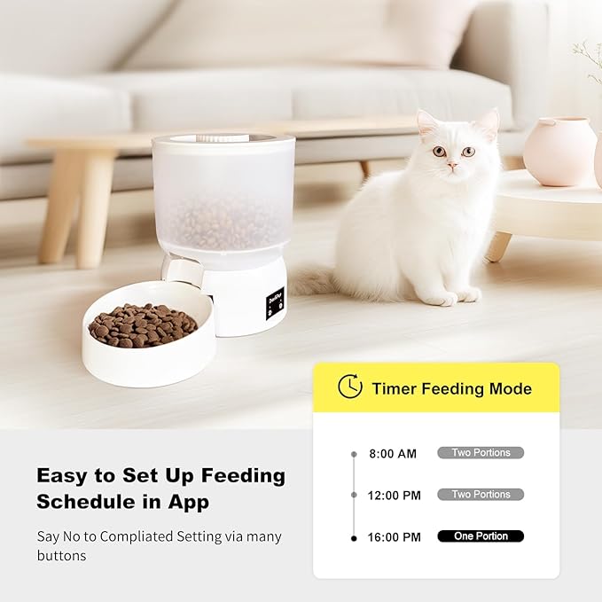 Automatic Cat Feeder with 270-Day Battery Life, Rechargeable Auto Cat Feeder with Slow Feed Mode & Very Quiet Dispensing, 2.5L App Controlled Small cat Food Dispenser for Cats & Small Dogs