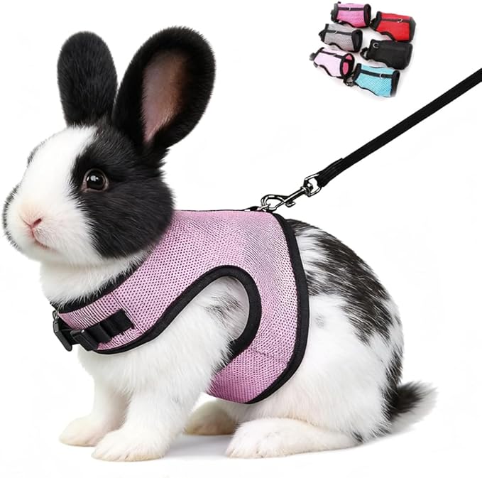 Bunny Leash and Harness Escape Proof,Soft Rabbit Mesh Vest Adjustable Buckle for Ferret Guinea Pig Hamster Walking Small Animal Pets Squirrel Rat, Pink M