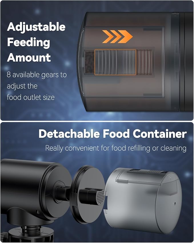Pawfly Automatic Fish Feeder for Aquarium USB Rechargeable Vacation Timer for Fish Tank 200 ml Adjustable Auto Fishes Food Dispenser for Pellets Granules & Strips