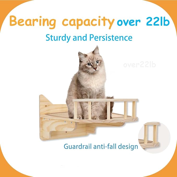 9-Piece Cat Wall Shelves and Perches for Wall, House, Lookout Tower, 2 Sisal Scratching Posts, 5-Step Wall Ladder, 7 Sisal Mat, Ideal Shelves for Wall - Sturdy Cat Wall Shelves for Large Cats