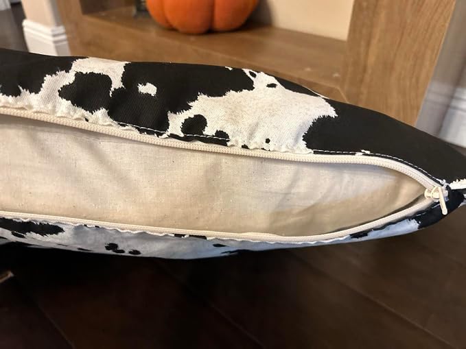 Natural Cotton Canvas Dog Bed – Raw Cotton Filled Pet Cushion Insert, Breathable Eco-Friendly Dog Mattress, Durable Washable Cover with Zipper (Cow Print Black White, X Large 53"x36"x5")