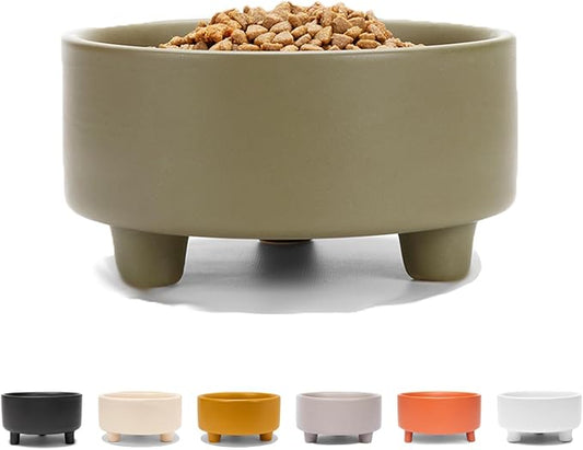 Waggo Uplift Ceramic Dog Bowl for Small Medium and Large Breeds - Heavyweight and Durable Pet Food and Water Dish Crock, Dishwasher Safe, Modern, Elevated Feeder (Olive, Medium)