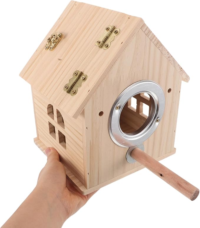 Wood Parakeet Nesting Box for Budgie Breeding and Parrots Mating Nest with Perch Small Wooden Bird Nesting House Suitable for Lovebirds Cockatiel Finch
