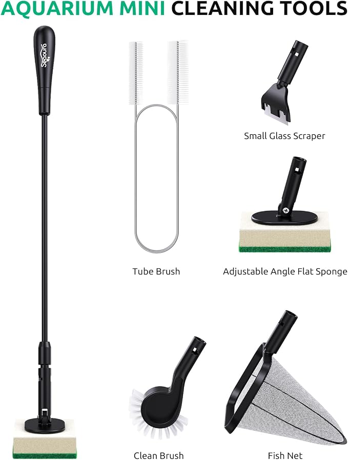 Aquarium Algae Scraper Small Fish Tank Cleaner for Glass Algae Scrubber Set | 5in1 Aquariums Cleaning kit with Seaweed Scraper, Flat Sponge, Fish Net, Clean Brush, Tube Brush for Freshwater turtle Tanks