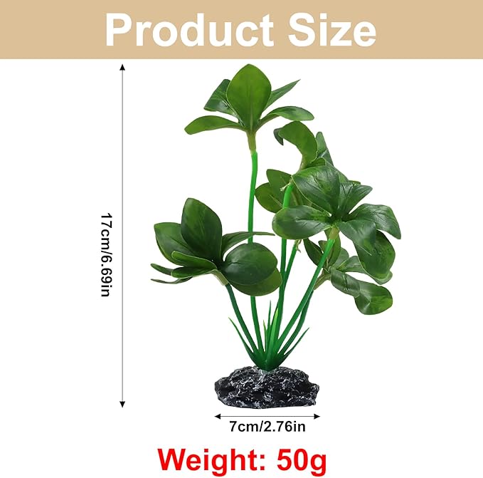 Aquarium Plants Fish Tank Decorations 6.69 Inch Artificial Plastic Plants with Weighted Base, Soft Silk Leaves Realistic Design for Betta Fish Reptile Tank Habitat Decor (Green Type-B)