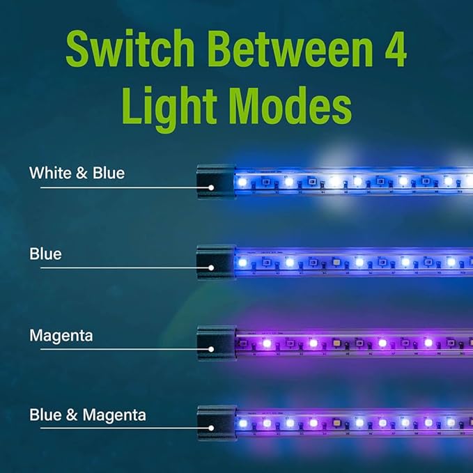 GloFish 10-Inch LED Light Sticks for Fish Aquariums Up to 75 Gallons, 2 Count, with White, Blue and Magenta LED Lights