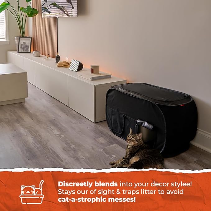 Pexter Cat Litter Box Enclosure, Dog Proof, Discreet and Hidden Litter Box, Kitty Litter Trap Design with Easy-Clean Feature, Scoop and Deodorizer Storage Pockets, Lightweight and Waterproof
