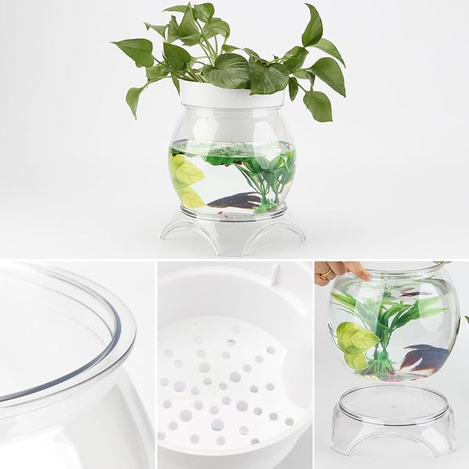 1 Gallon PET Aquaponic Fish Tank Fish Bowl Betta Fish Tank | Clear Aquarium for Betta Fish Reptiles Succulents Flower Vase Betta Fish Centerpiece Present for Home Office Desktop Decors